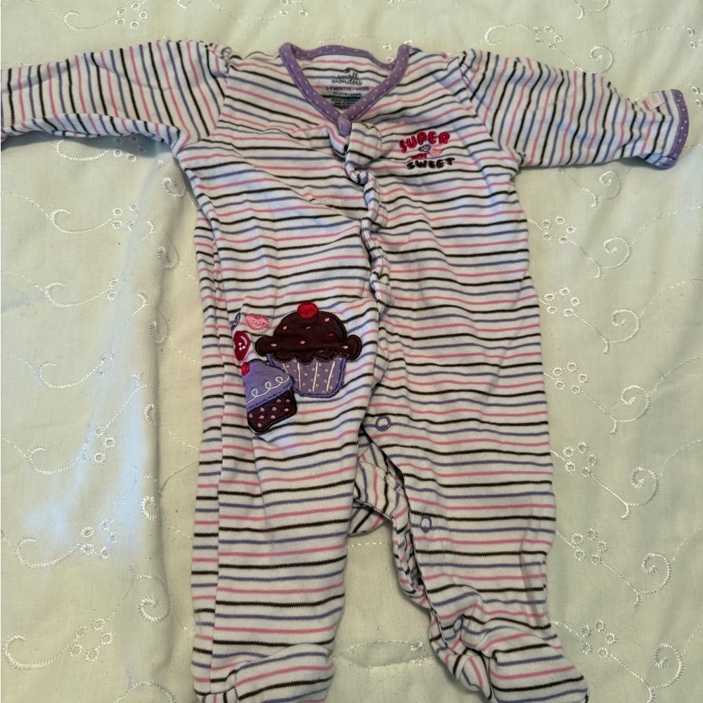 Colorful Striped Kids Footie with Cupcake Design